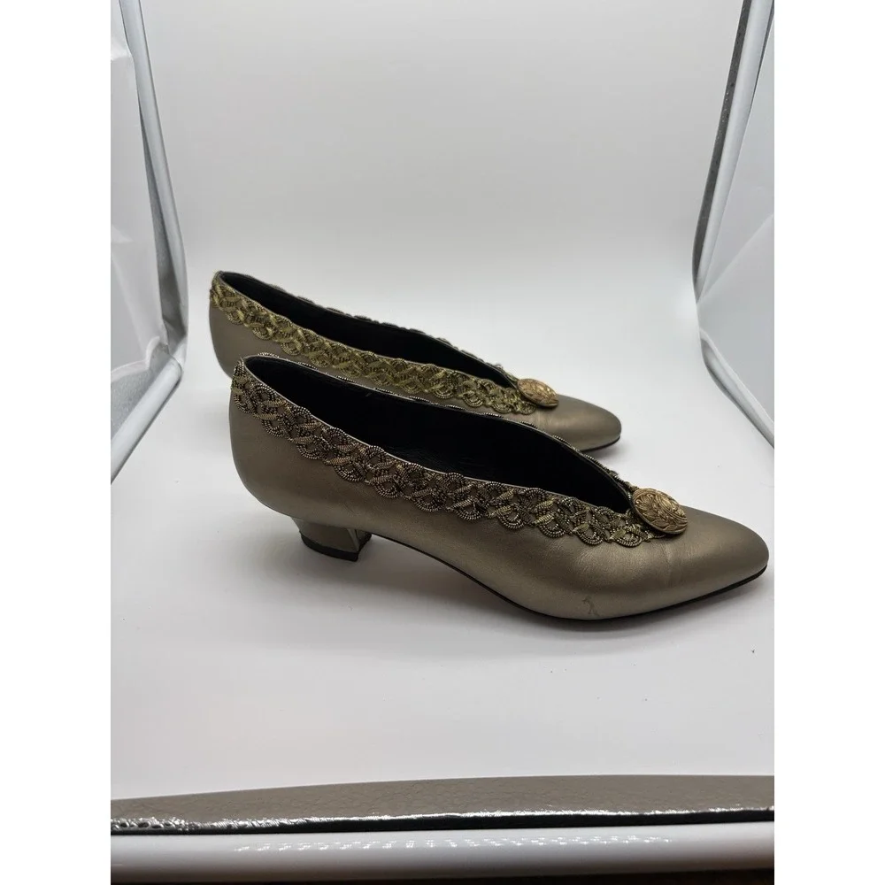 d'Rossana By Charna Gold Leather Embellished Heels, Size 8